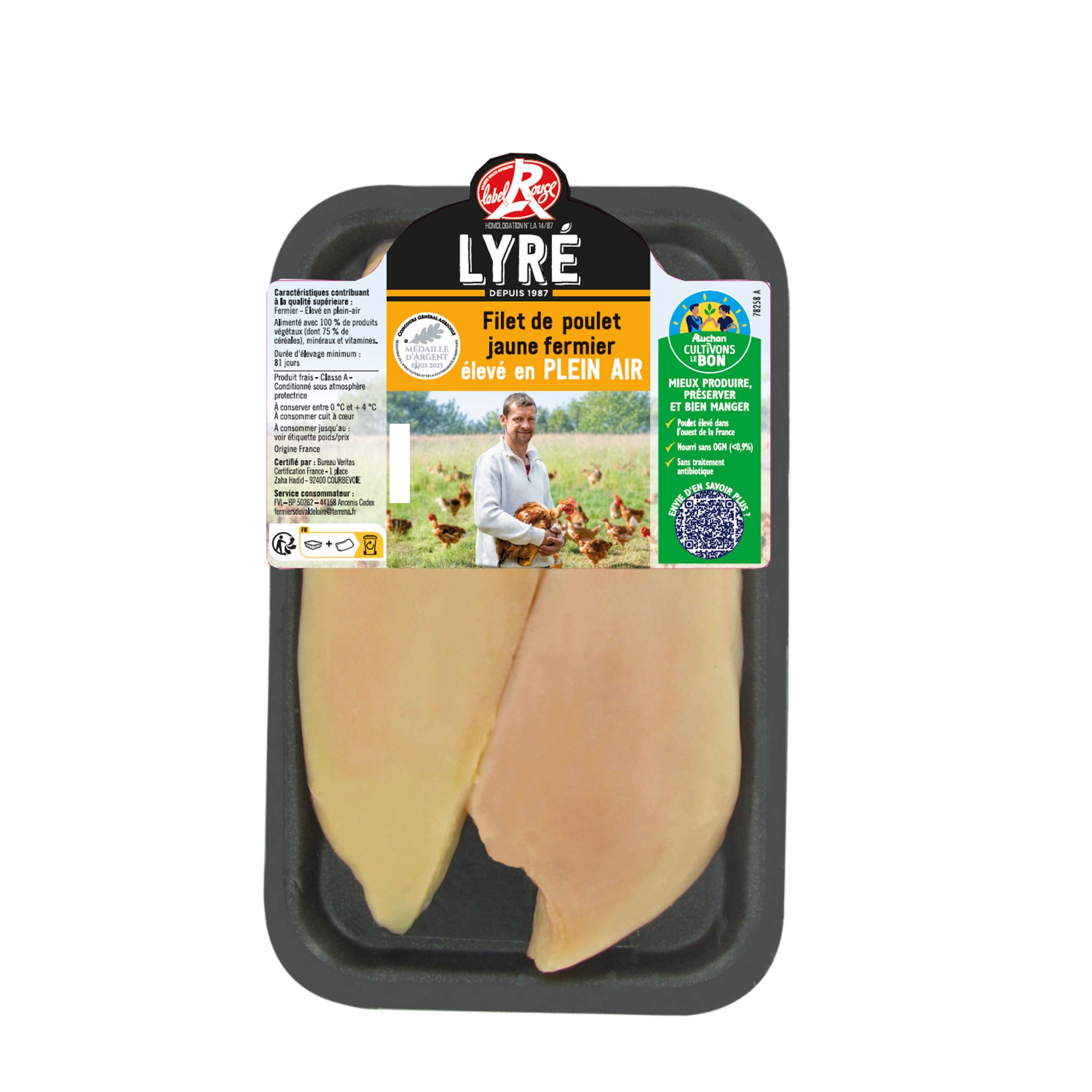 LYRE CULTIVONS LE BON Filets de poulet bio 2 pièces 250g pas cher