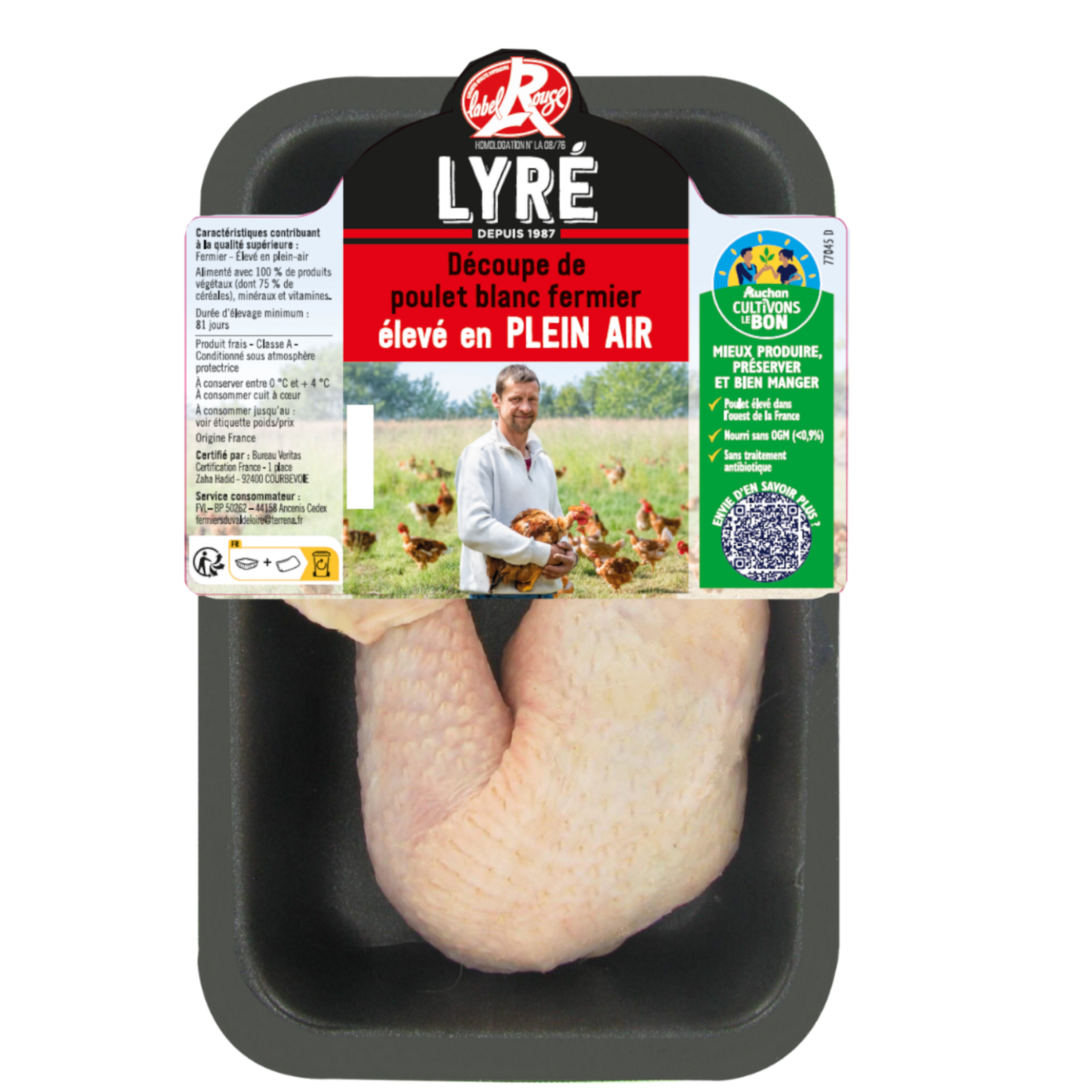 Poulet fermier blanc Bio élevé en plein air CARREFOUR BIO