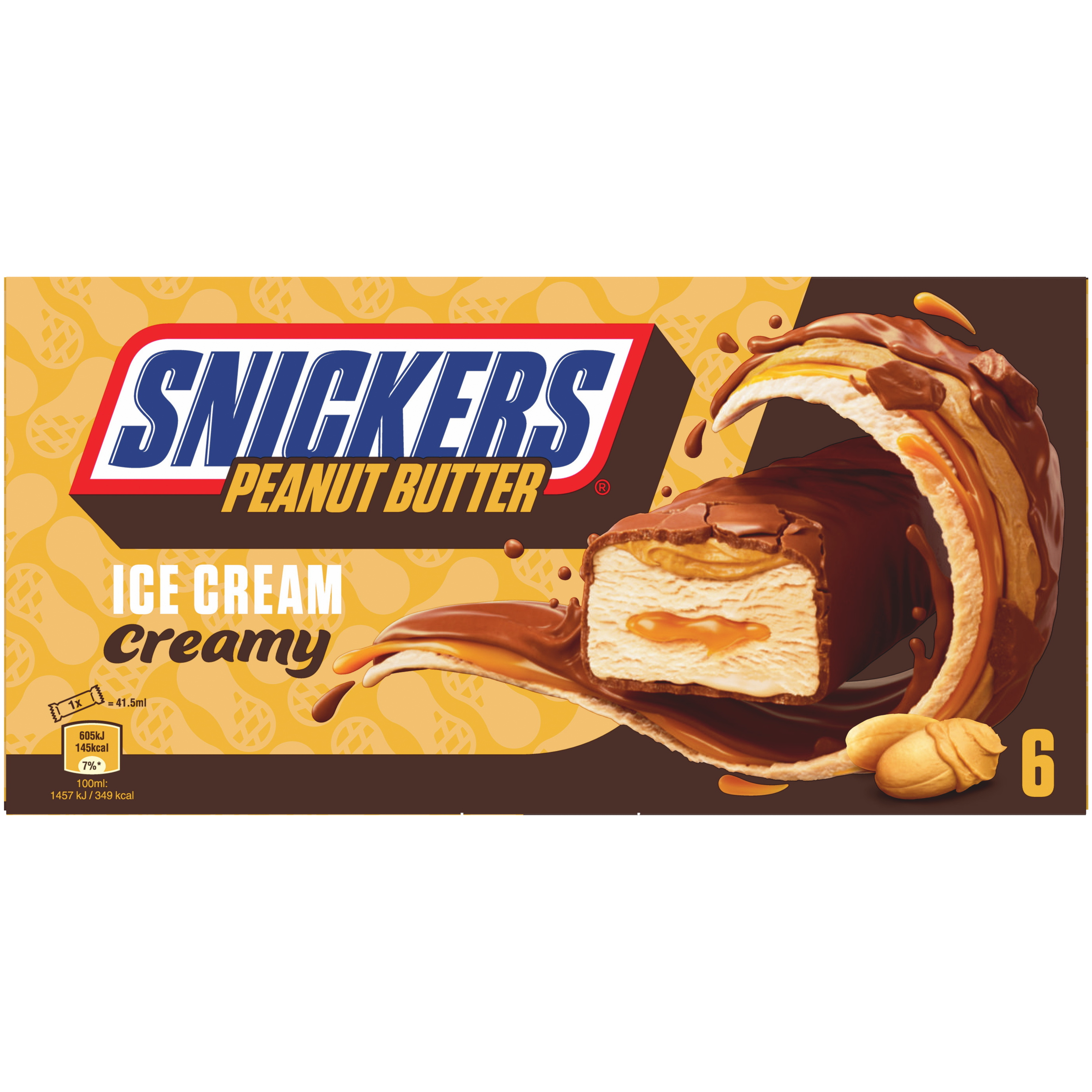 SNICKERS Barre glacée au chocolat blanc, caramel et cacahuètes 6 pièces  245g pas cher 