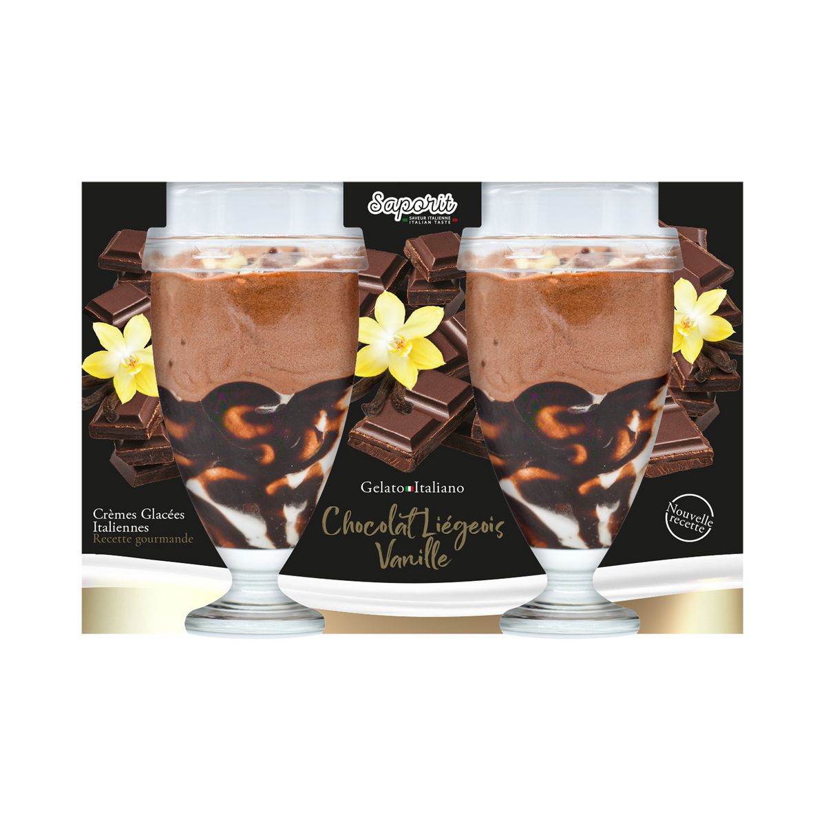 SAPORIT Coppa chocolat liégeois vanille 2 pièces 180g