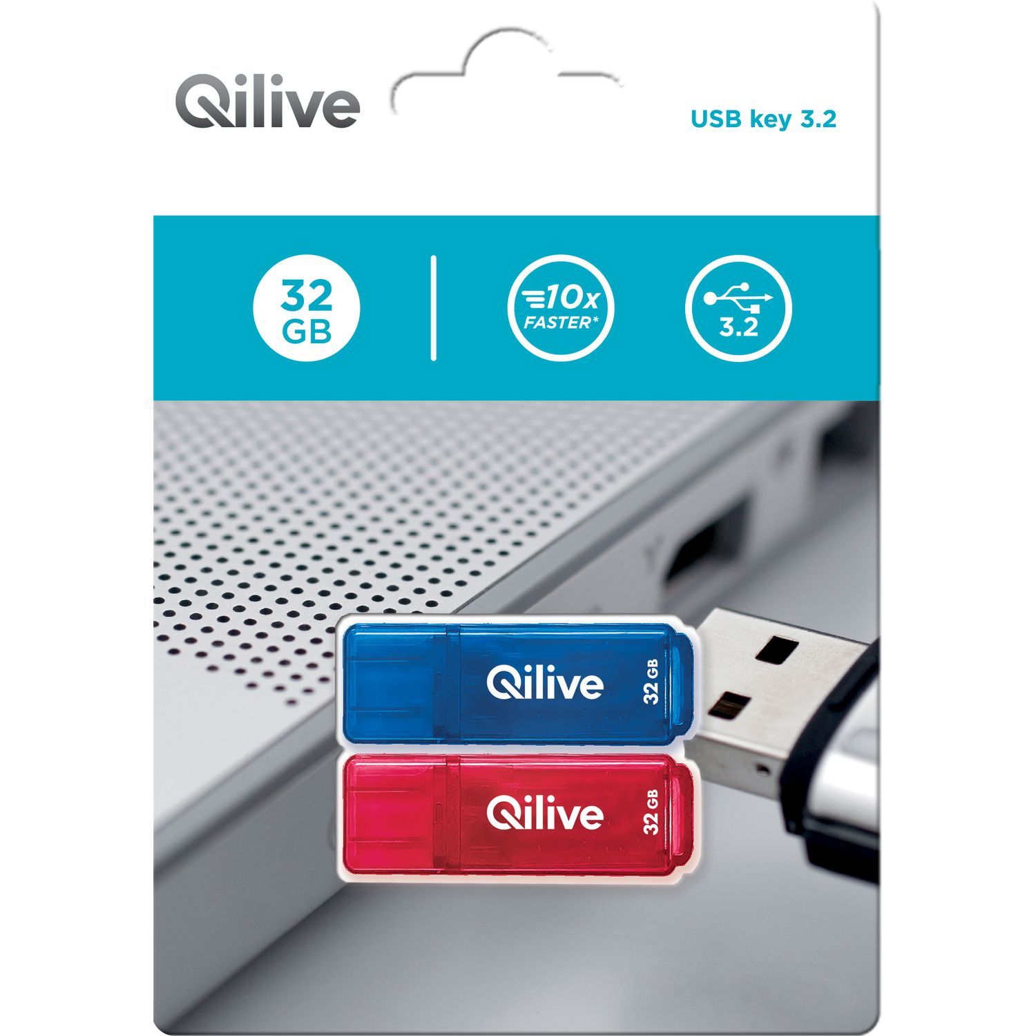 QILIVE Clé USB 64 GO USB 3.2 K103 - Rouge pas cher 