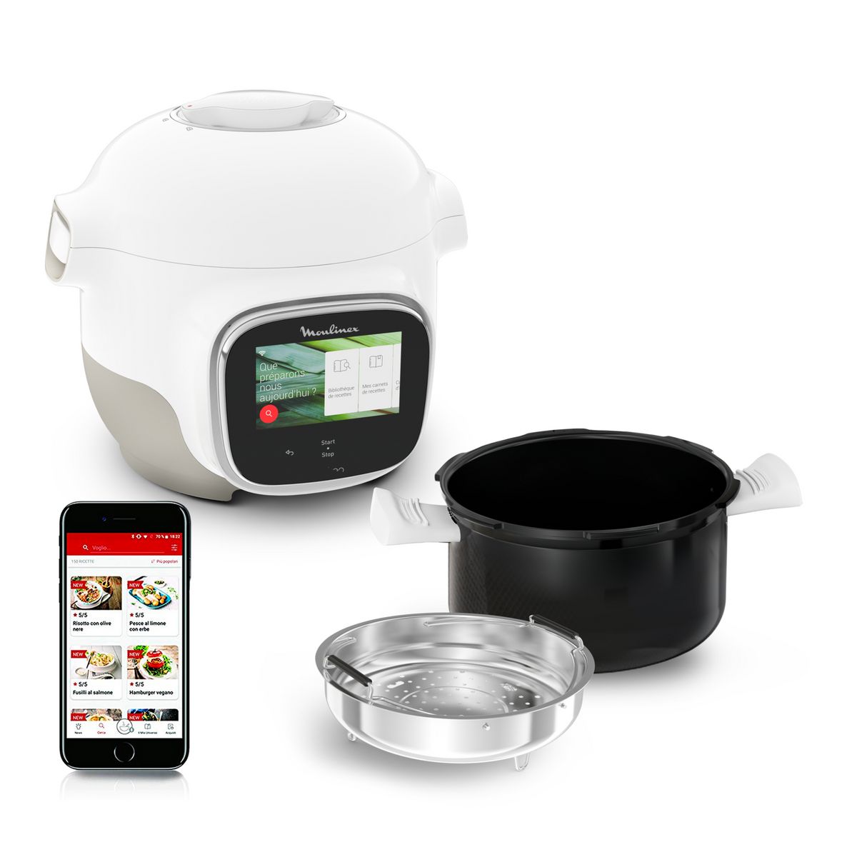 MOULINEX Multicuiseur intelligent cookeo compact touch wifi MINI CE922110 -  Blanc pas cher 