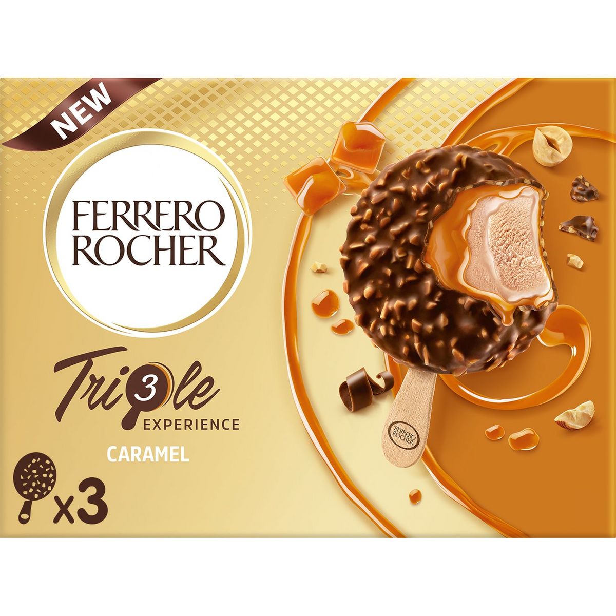 FERRERO ROCHER Bâtonnet glacé triple caramel et chocolat au lait 138g