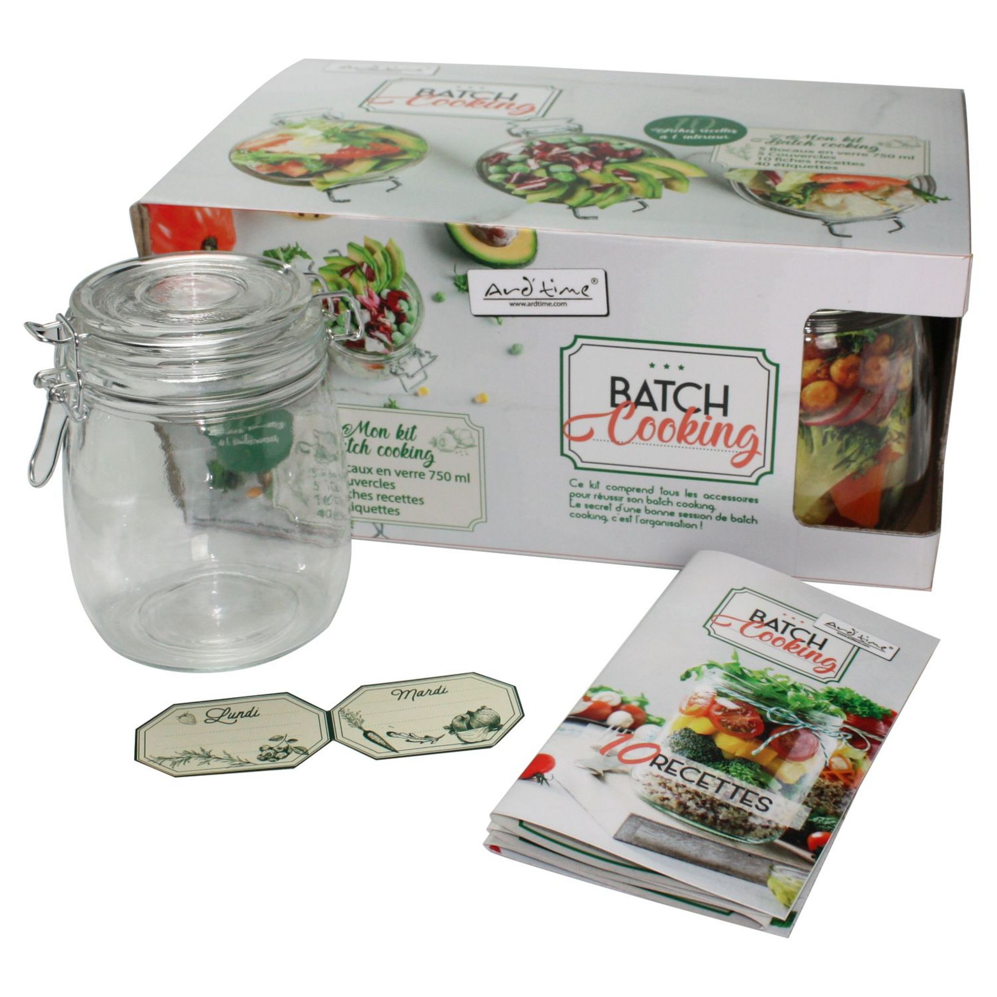 Set Batchcooking 5 bocaux 750 ml + Recettes + 42 étiquettes pas