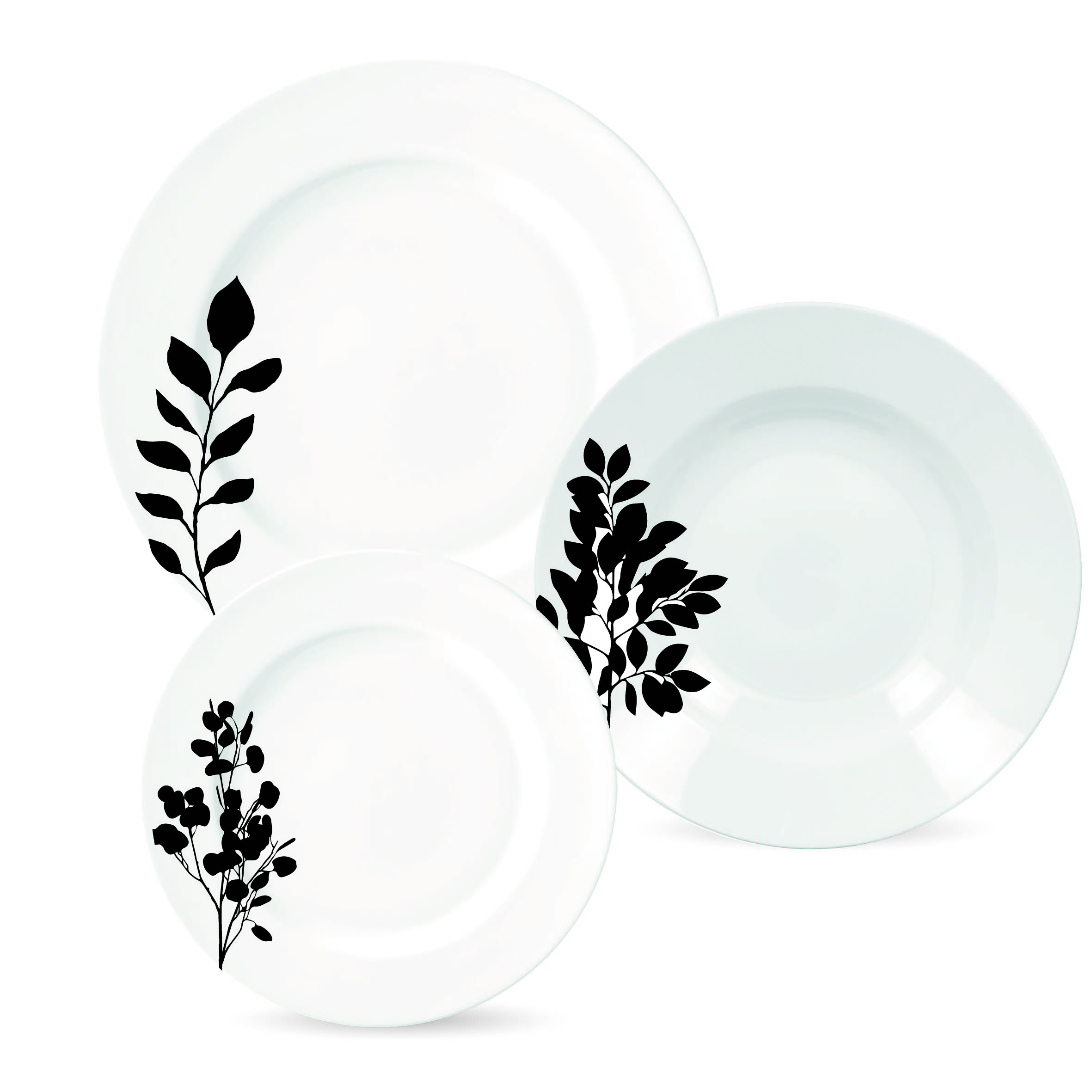 Service vaisselle 18 pièces en porcelaine - Blanc et argenté - DYNAO