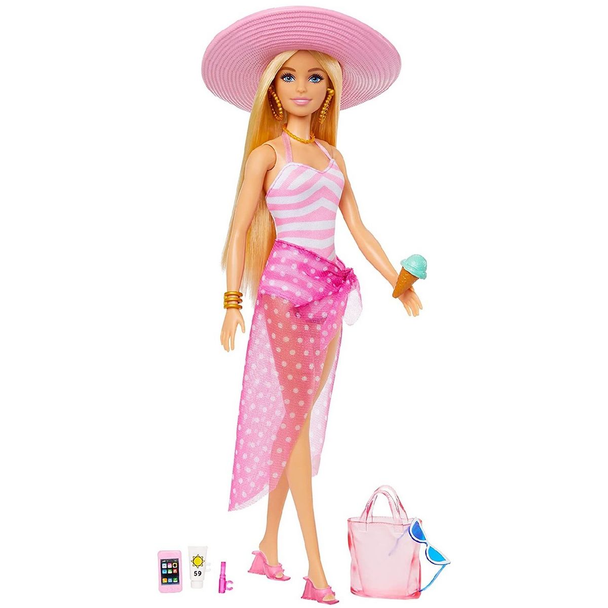 MATTEL Poupée Barbie plage + Accessoires
