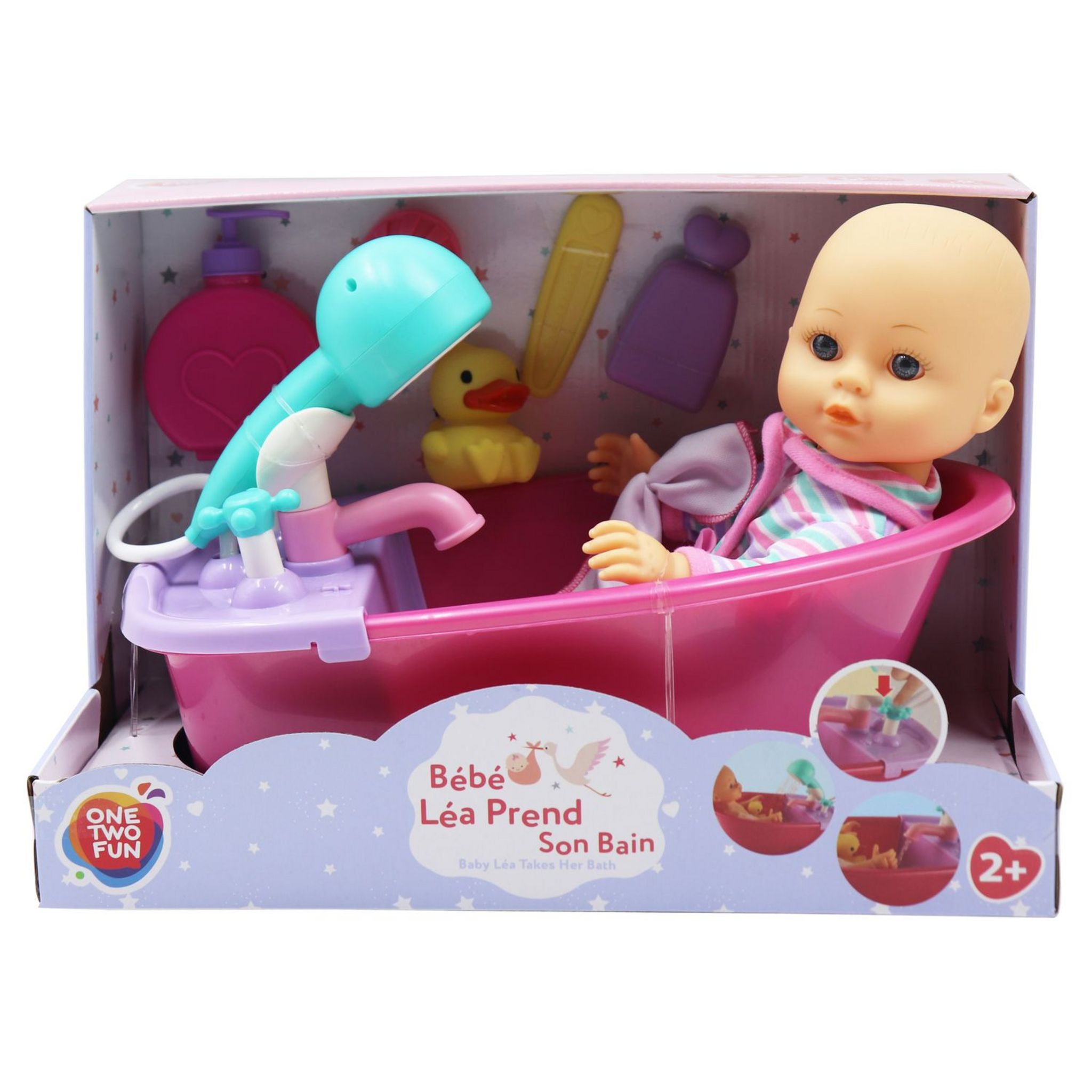 ONE TWO FUN Poupée bébé Léa prend son bain pas cher 