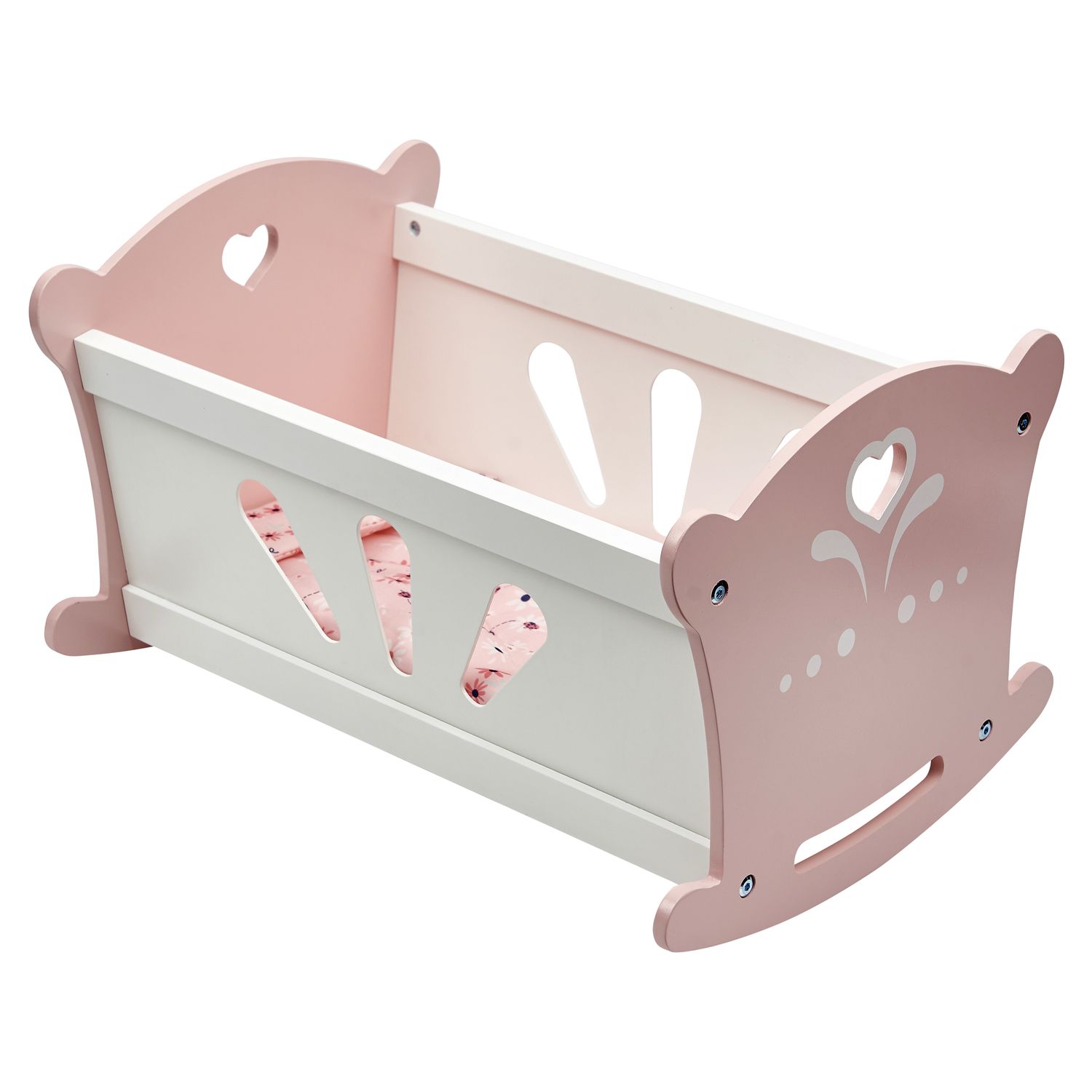 ONE TWO FUN Lit a bascule en bois pour poupee Rose et Blanc pas cher Auchan