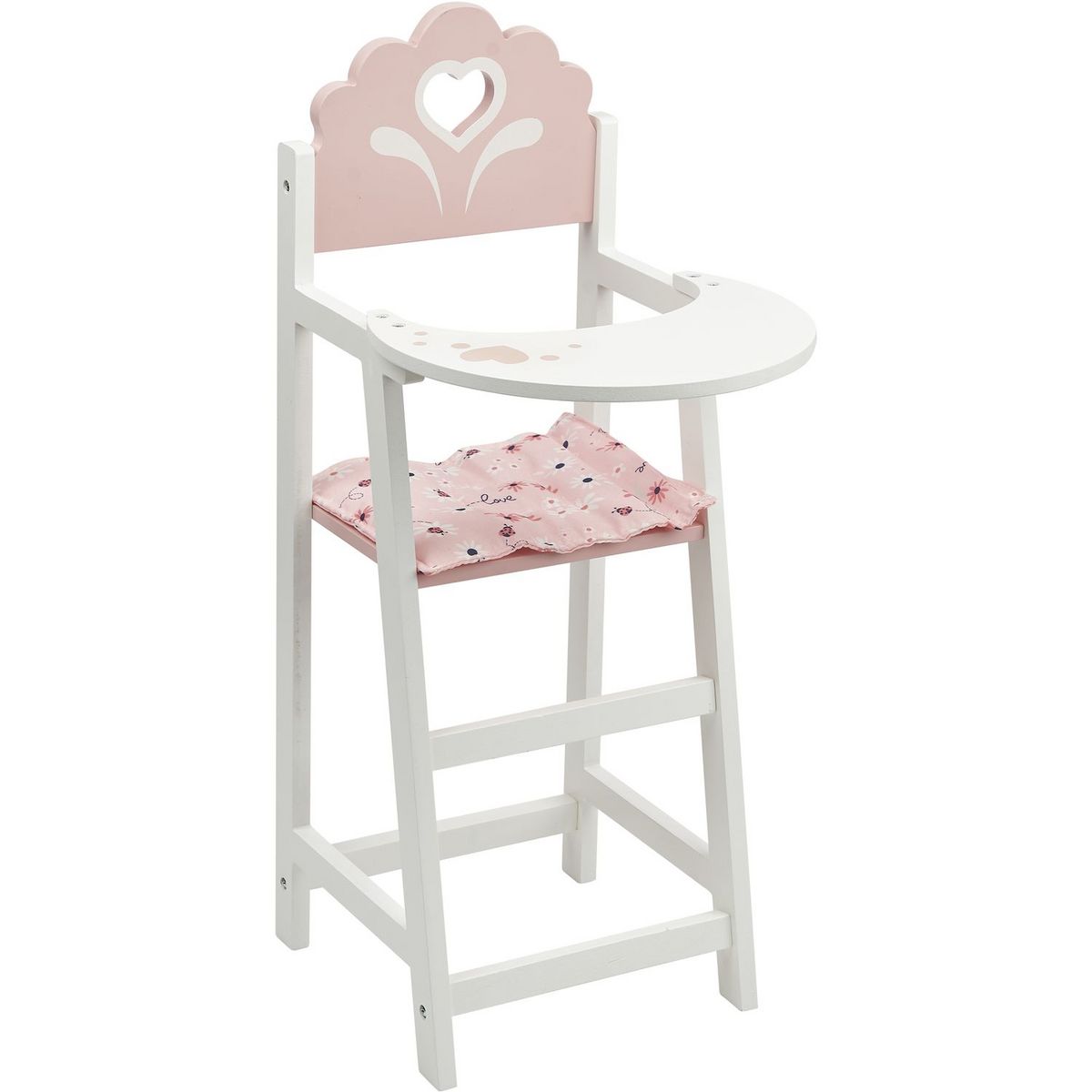 ONE TWO FUN Chaise haute en bois pour poupée - Blanc et Rose pas