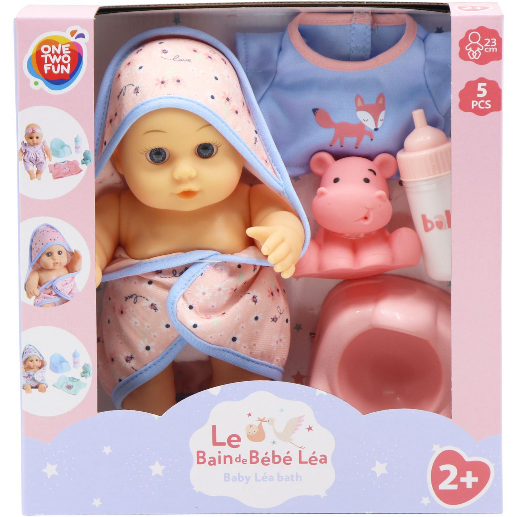 ONE TWO FUN Poupee Le bain de mon bebe 23cm et accessoires pas cher Auchan