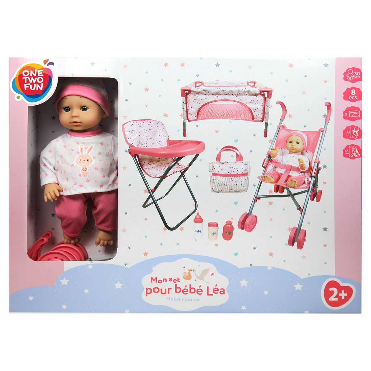 ONE TWO FUN Set nursery poupee rose pas cher Auchan