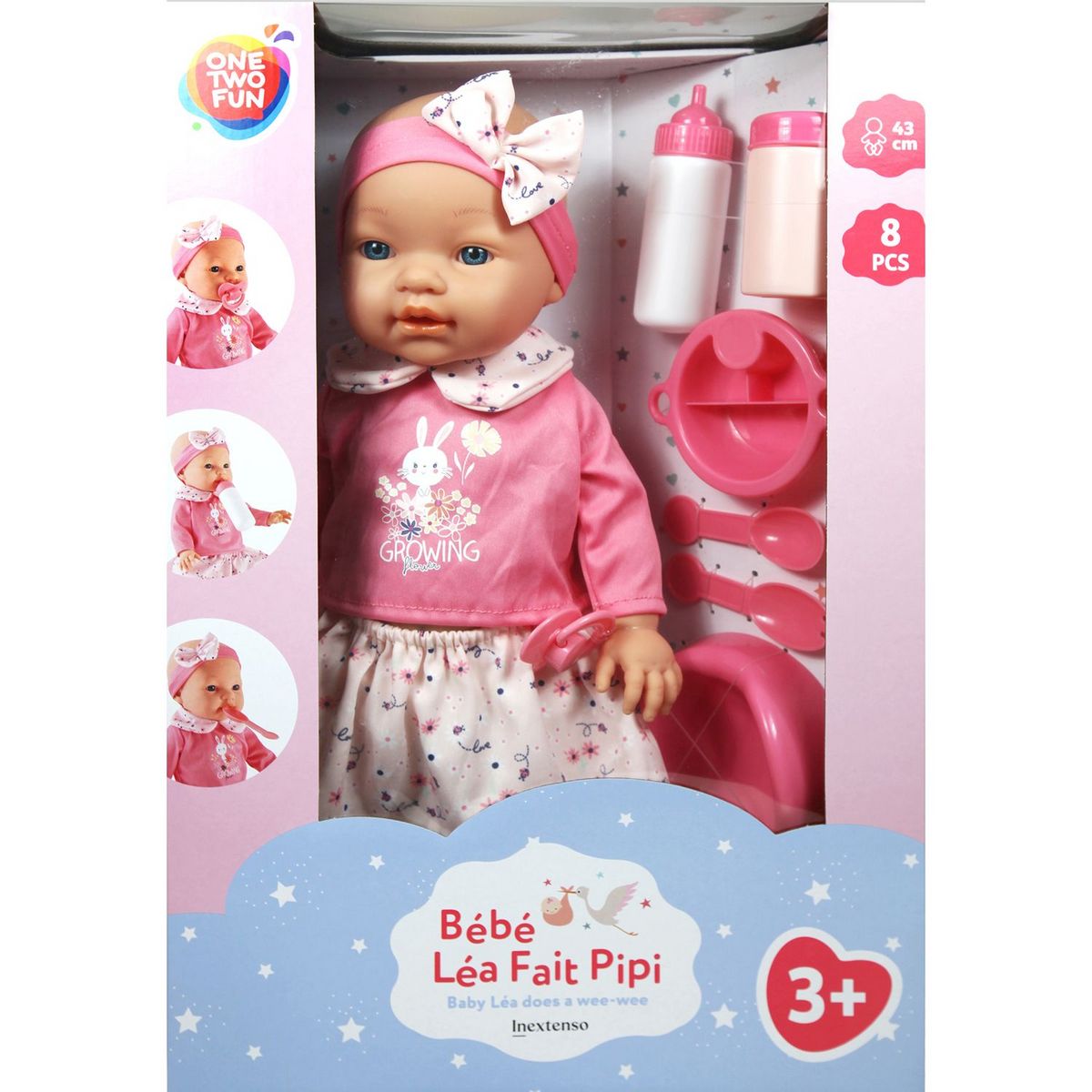 ONE TWO FUN Poupon Bébé Léa fait pipi et ses accessoires pas cher