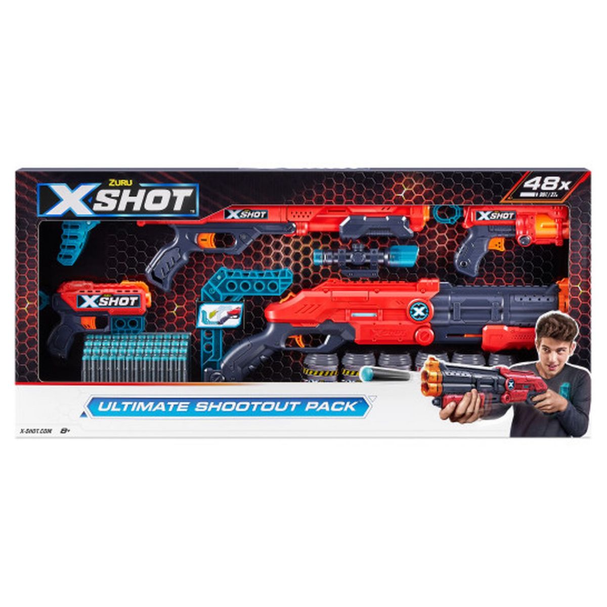 ZURU Pack XShot Ultimate Shout Out 4 pistes + 6 canettes + 48 fléchettes  pas cher 