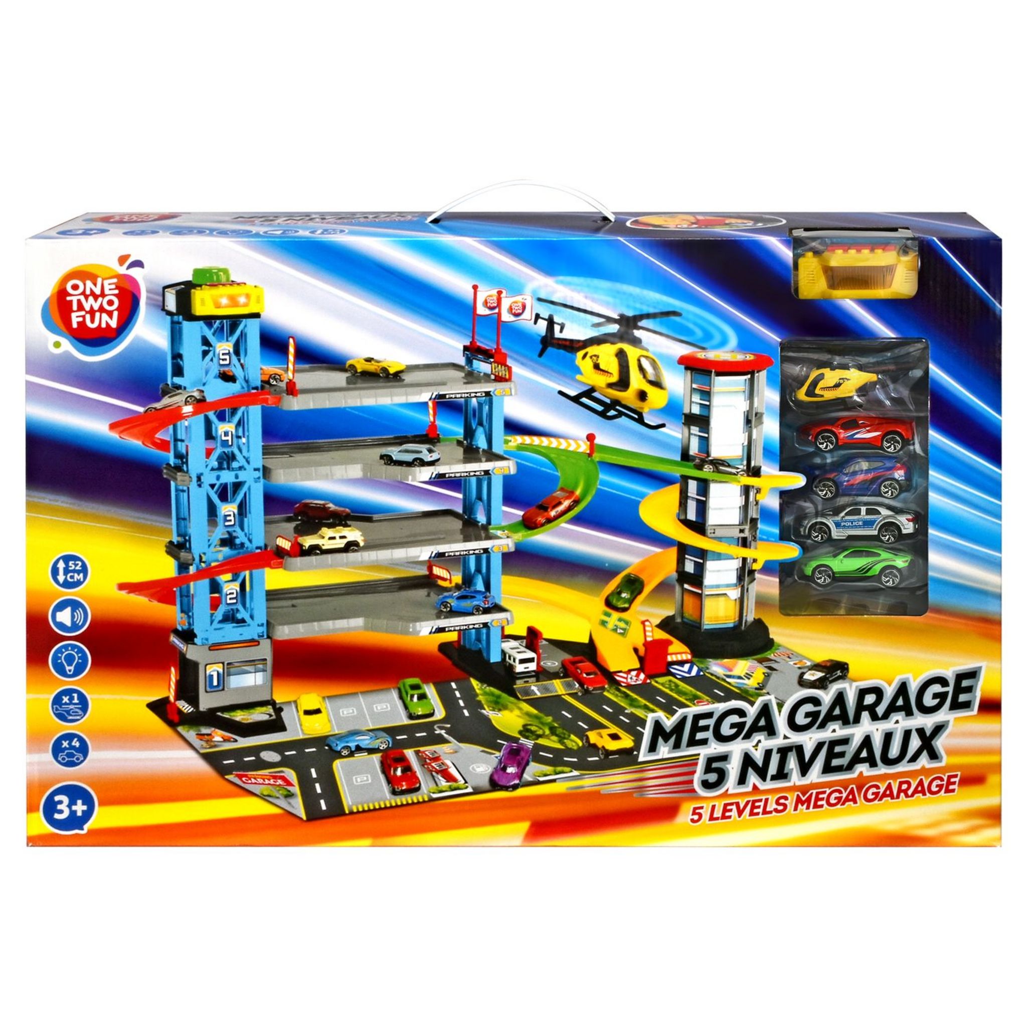 Garage 4 Niveaux avec Ascenseur et Petite Voiture Multicolore