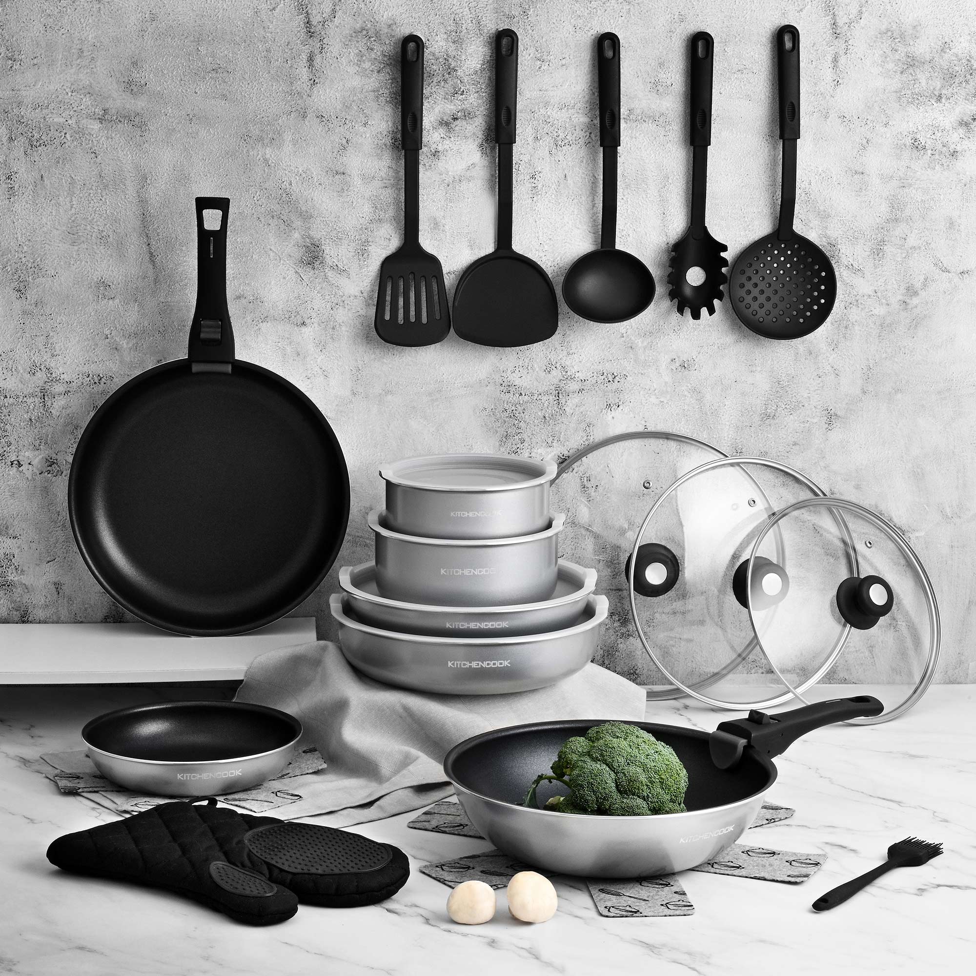 Batterie de cuisine induction 6 pièces INGENIO BLACK STONE NOIR