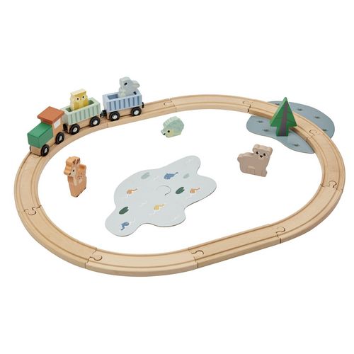 One Two Fun Train circuit avec accessoires - 90 pièces - en bois pas cher 