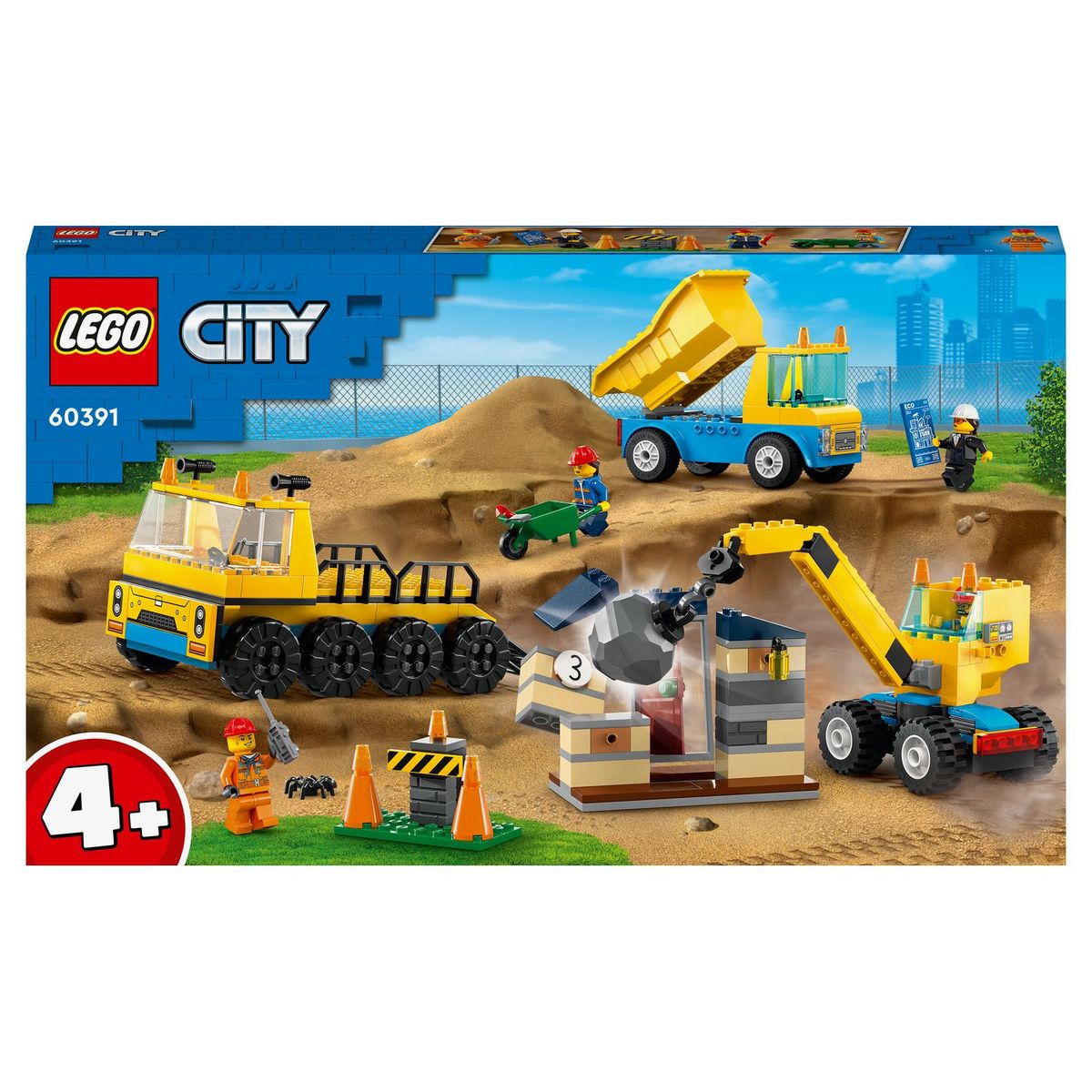 LEGO City 60391 - Les Camions de Chantier et la Grue à Boule de