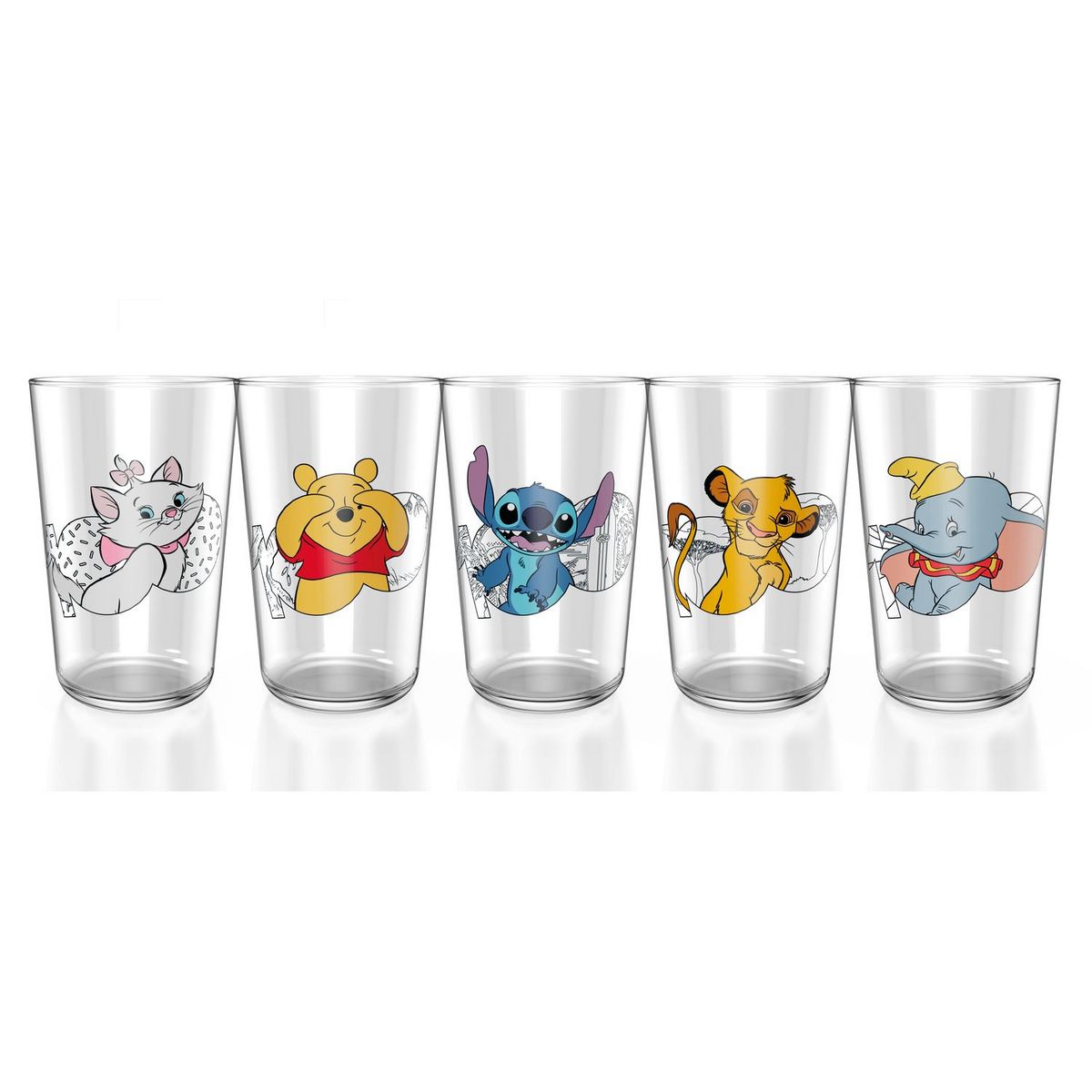 DISNEY Verres - packs de 5 ( Simba, Dumbo, Stitch, Winnie, Porcinet) pas  cher 