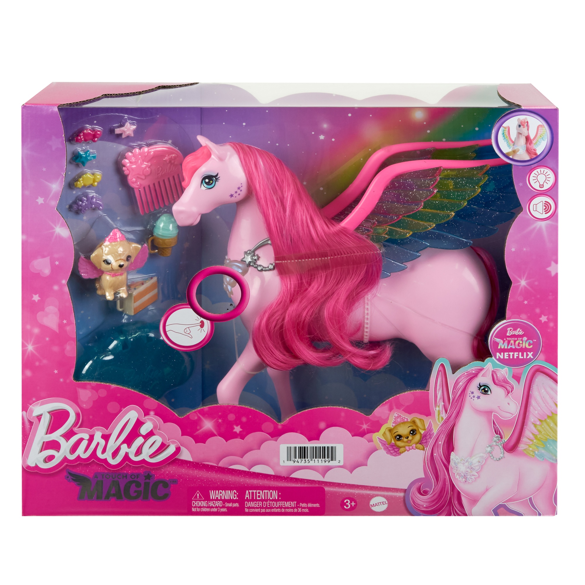 Barbie Cheval Pégase sonore et lumineux - Une Touche de Magie