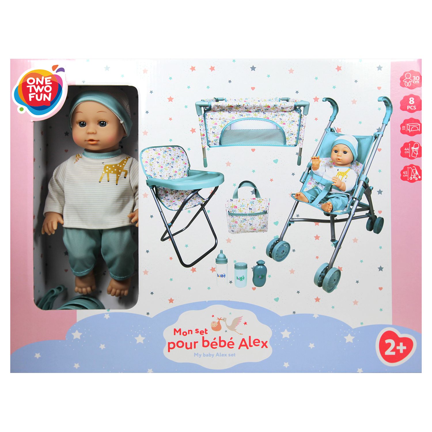 ONE TWO FUN Poupée Bébé Alex fait pipi 43 cm + Accessoires pas cher 