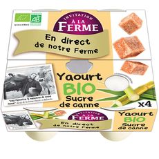 Invitation A La Ferme Yaourt Nature Sucre Canne Bio 4x125g Pas