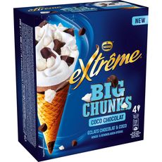 EXTREME Cônes glacés Big chunk coco chocolat 4 cônes 256g