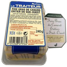 AUCHAN LE TRAITEUR Foie gras entier de canard du Sud-Ouest 6 parts 240g