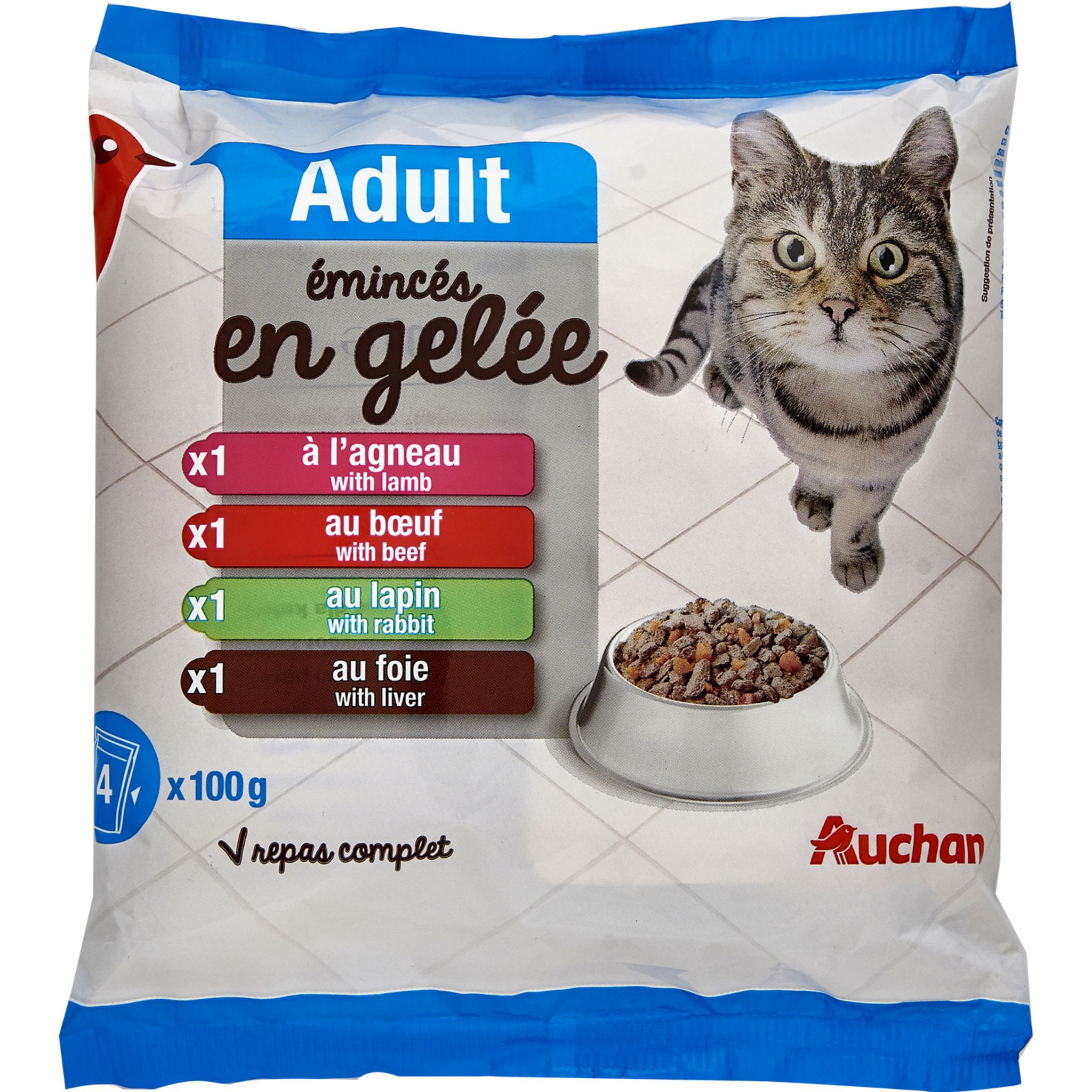 AUCHAN Adult assortiment sachets pâtée sauce viandes pour chat