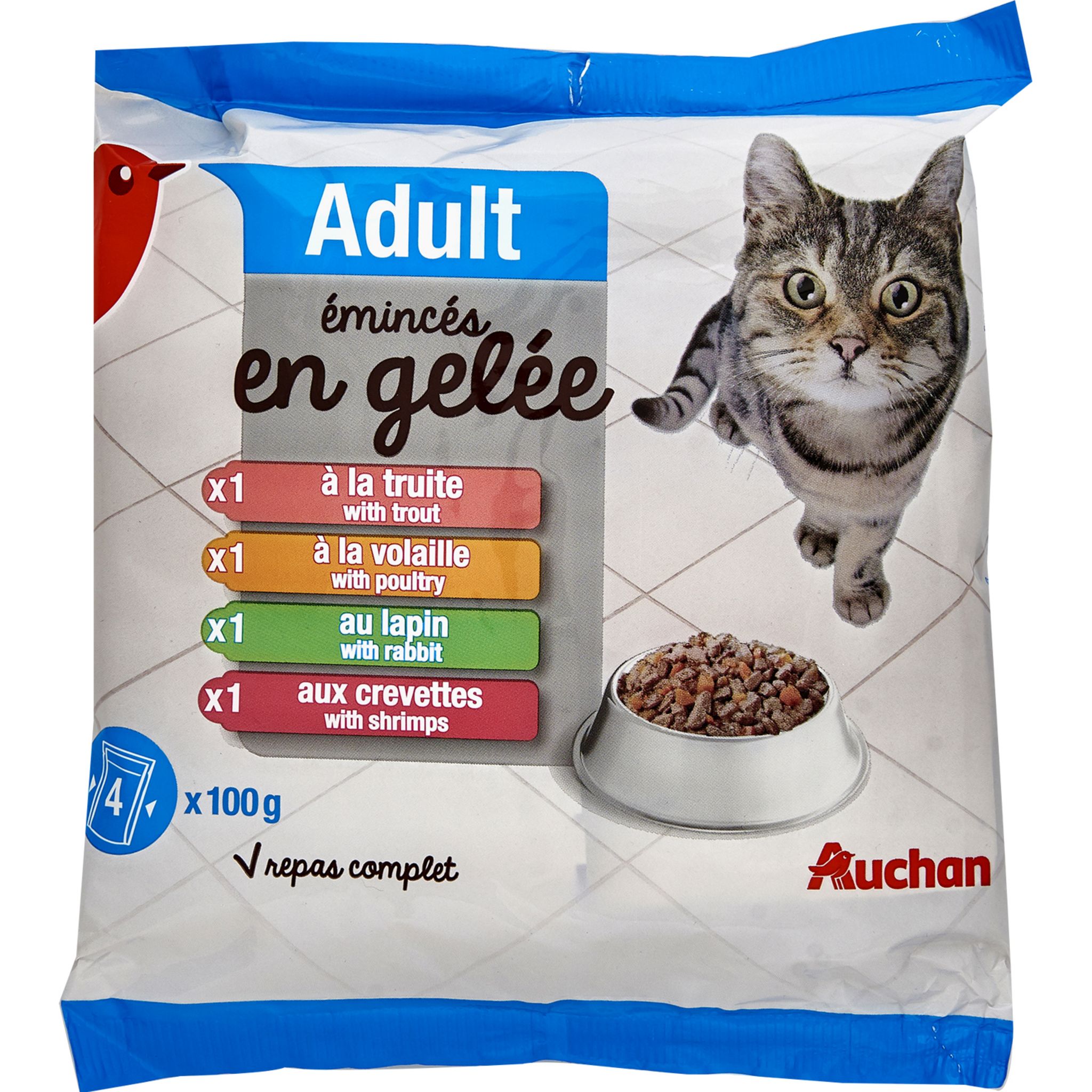 AUCHAN Emincés en gelée viandes pour chat 12x100g pas cher 