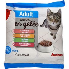 AUCHAN Auchan émincés en gelée sachets viandes pour chat 4x100g
