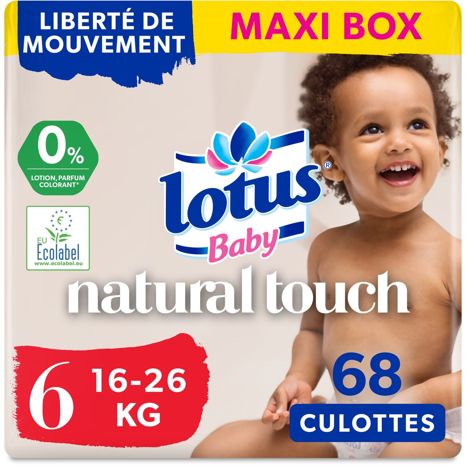 LOT DE 6 - LOTUS BABY : Naturel Touch - Couches taille 1 (2-5 kg