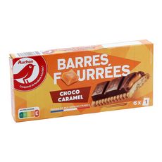 AUCHAN Barre fourrée chocolat caramel emballage individuel 6 barres 125g