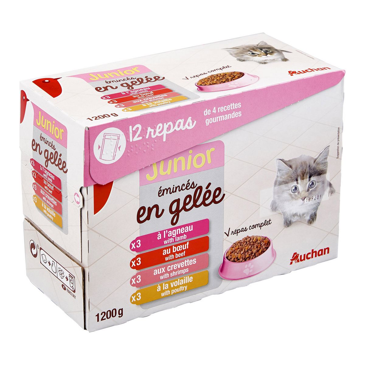 AUCHAN Junior sachets repas pâtée en gelée viandes pour chaton 12x100g pas  cher 