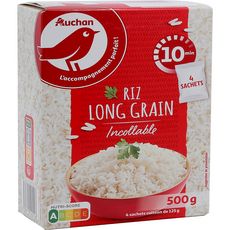 AUCHAN Riz long grain incollable sachets cuisson prêt en 10 min 4 sachets 4x125g