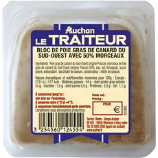 AUCHAN Bloc de foie gras avec 50% de morceaux de canard du Sud-Ouest   40g