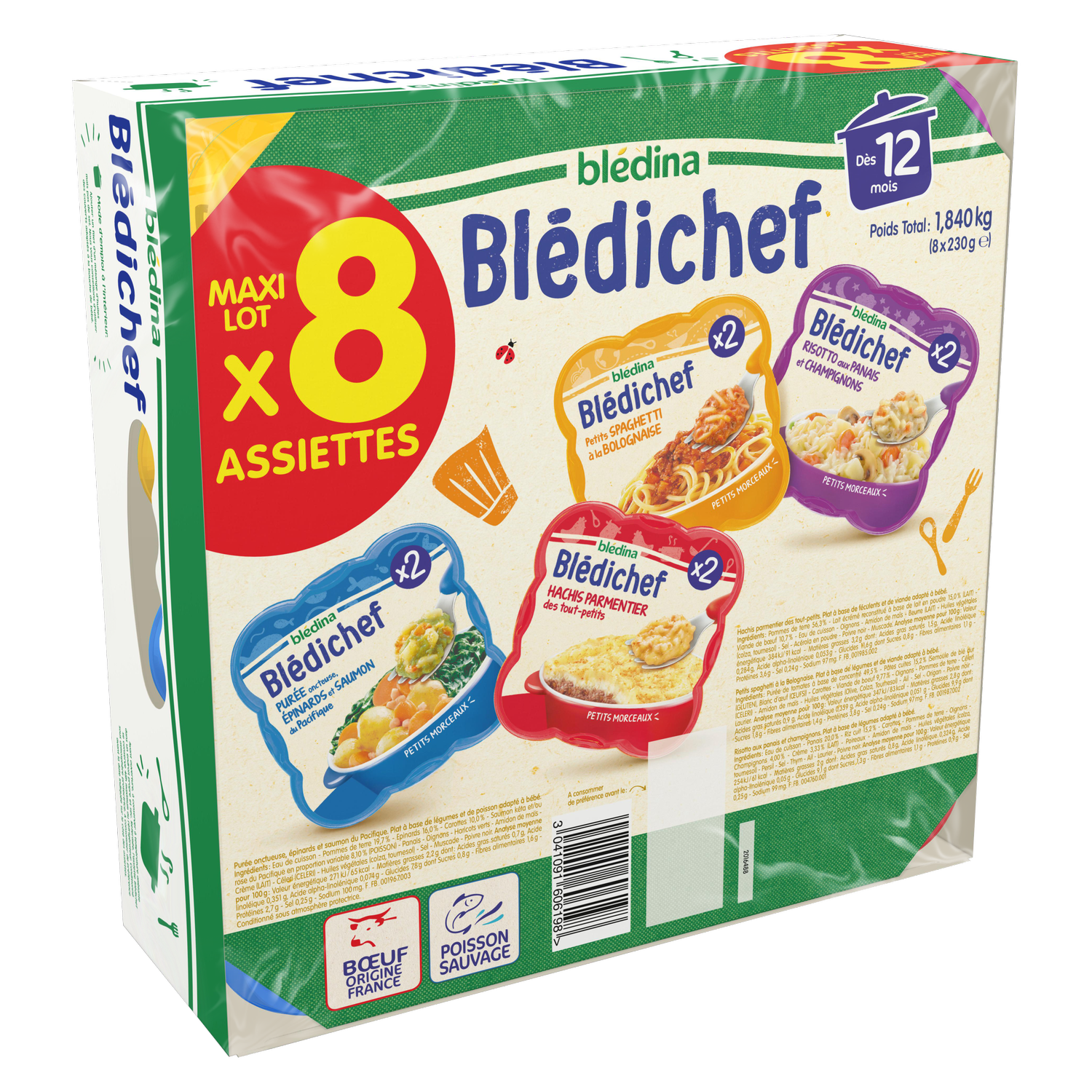 Blédina - Blédichef - Repas Bébé 12 Mois - 9 Plats Purée Epinards