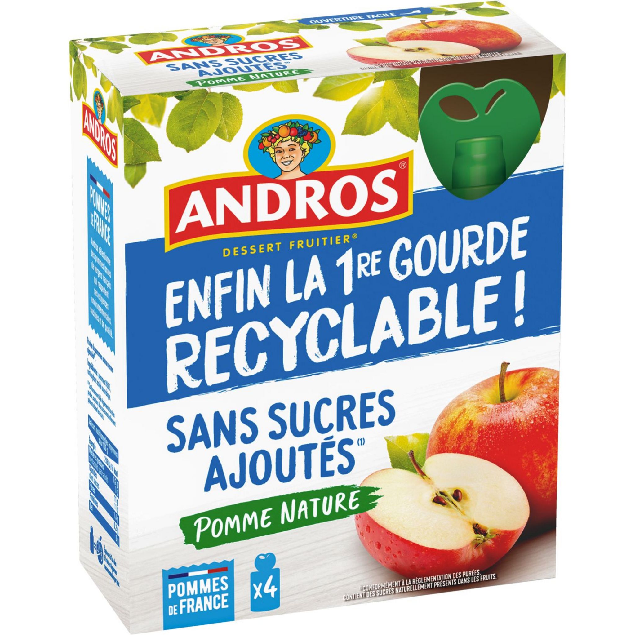 Compote gourdes SuperFruits Antioxydant Pomme, Mangue et Goji - Andros - 4  gourdes de 115g   - Shopping et Courses en ligne, livrés à  domicile ou au bureau, 7j/7 à la Réunion