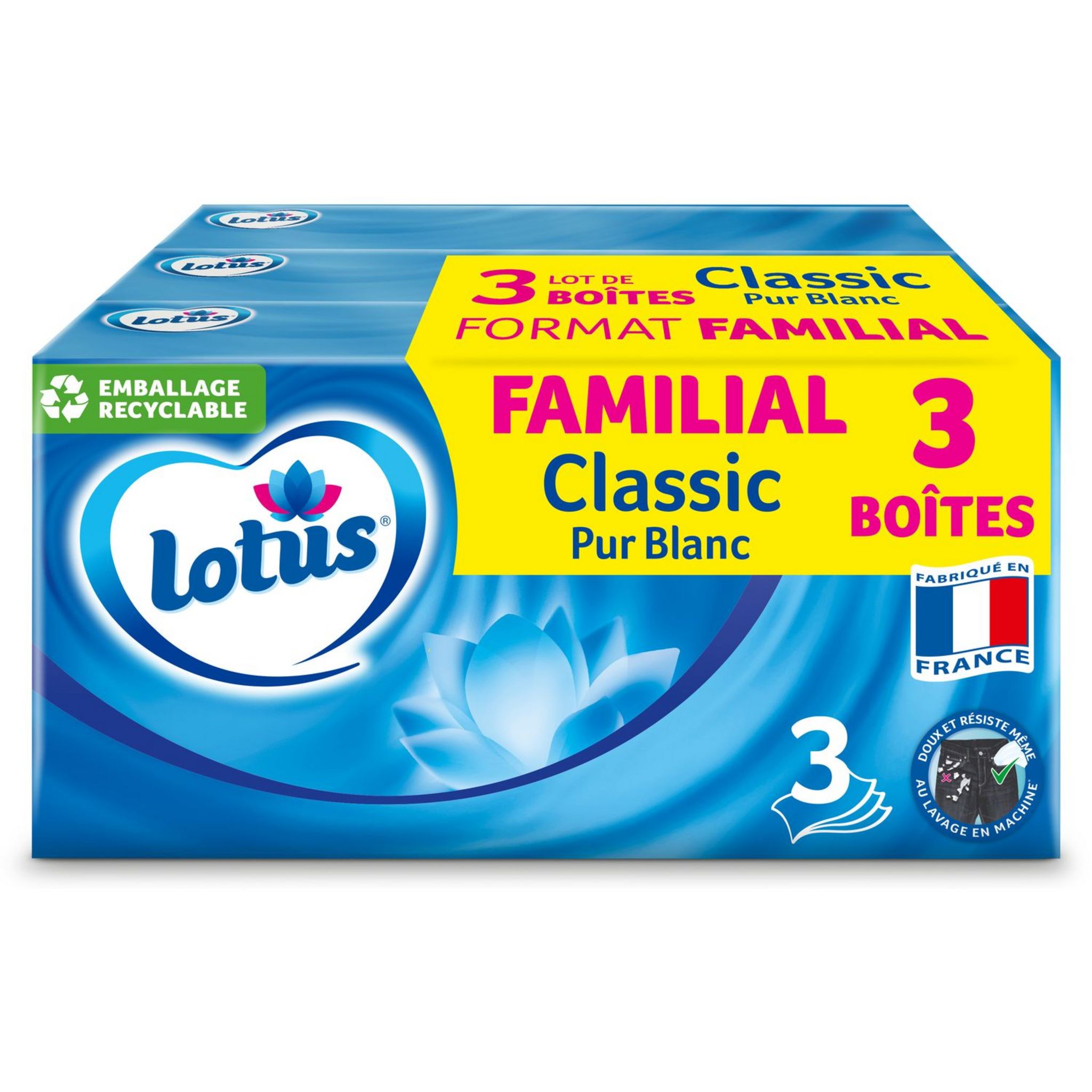 Mouchoirs 3 épaisseurs douces LOTUS : la boite de 48 à Prix Carrefour