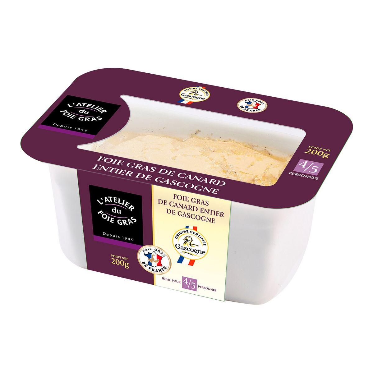 L'ATELIER DU FOIE GRAS Foie gras entier de canard mi-cuit de Gascogne en terrine 4-5 parts 200g