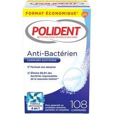 POLIDENT Comprimés quotidien anti-bactériens pour appareil dentaire 108 comprimés
