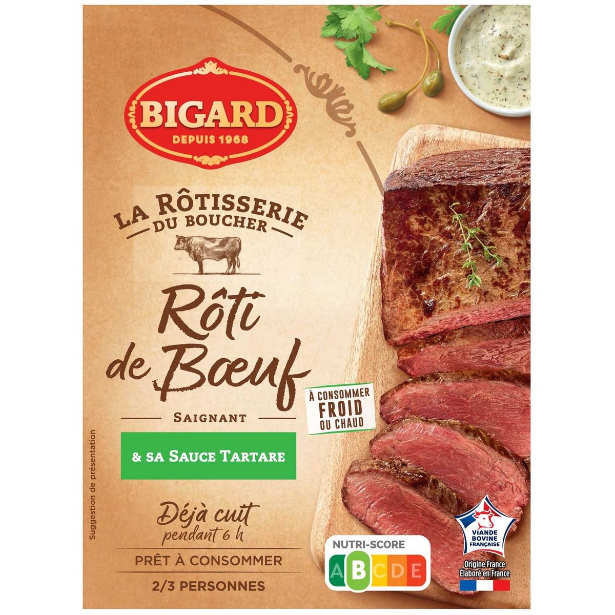 bigard roti de boeuf cuit et sauce tartare 2 3 portions 400g pas cher a prix auchan