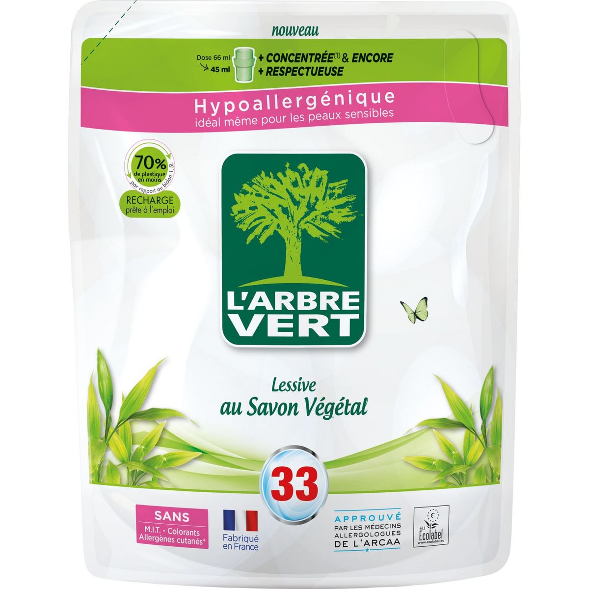 ARBRE VERT Arbre Vert lessive diluée végétal 30 lavages 2l +