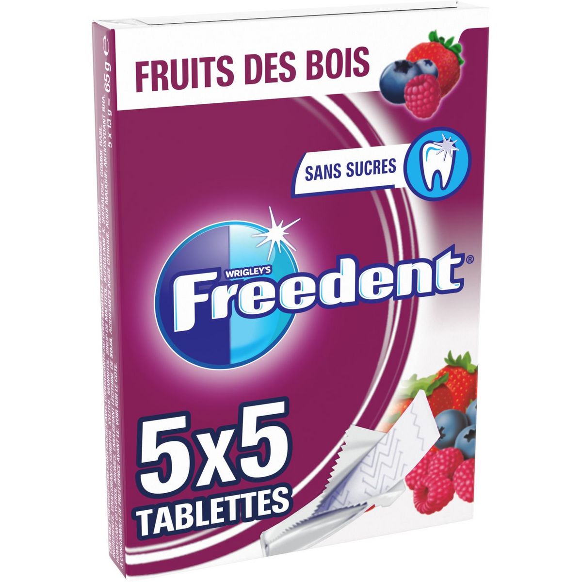 FREEDENT Chewing-gum sans sucre aux fruits des bois 25 tablettes