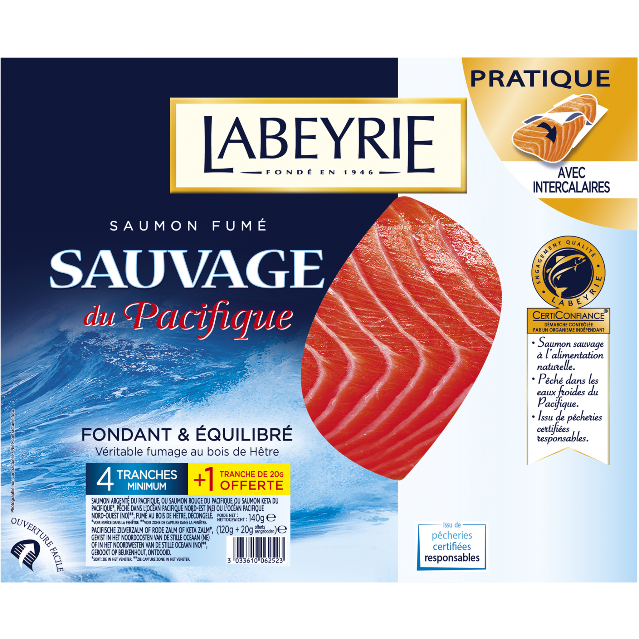 AUCHAN Saumon rouge fumé sauvage du Pacifique 2 tranches 60g pas cher 