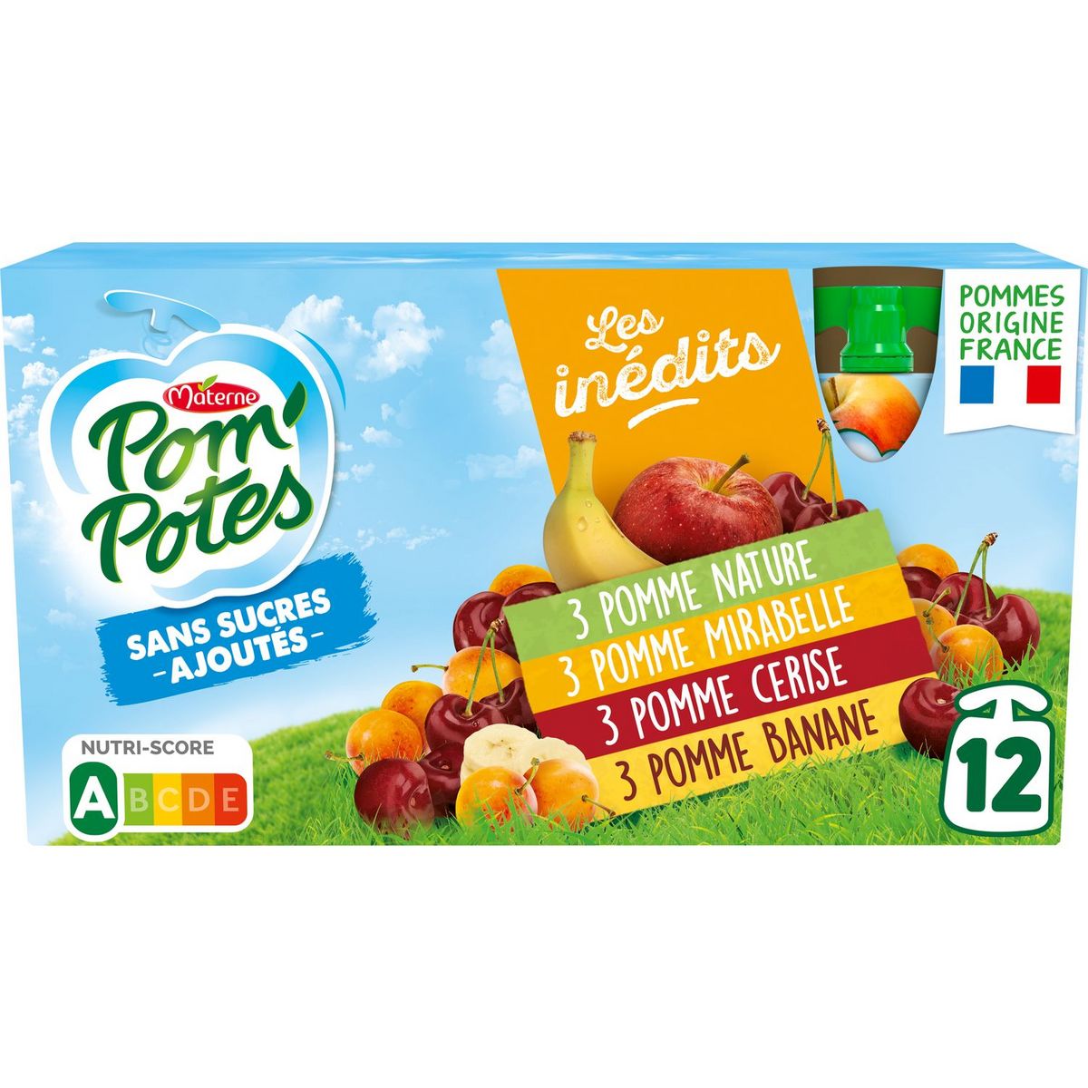 Pom Potes Gourdes Pomme Mirabelle Cerise Banane Sans Sucres Ajoutes Sans Conservateur 12x90g Pas Cher A Prix Auchan