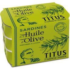 TITUS Sardines à l'huile d'olive, préparées à la main 3x125g