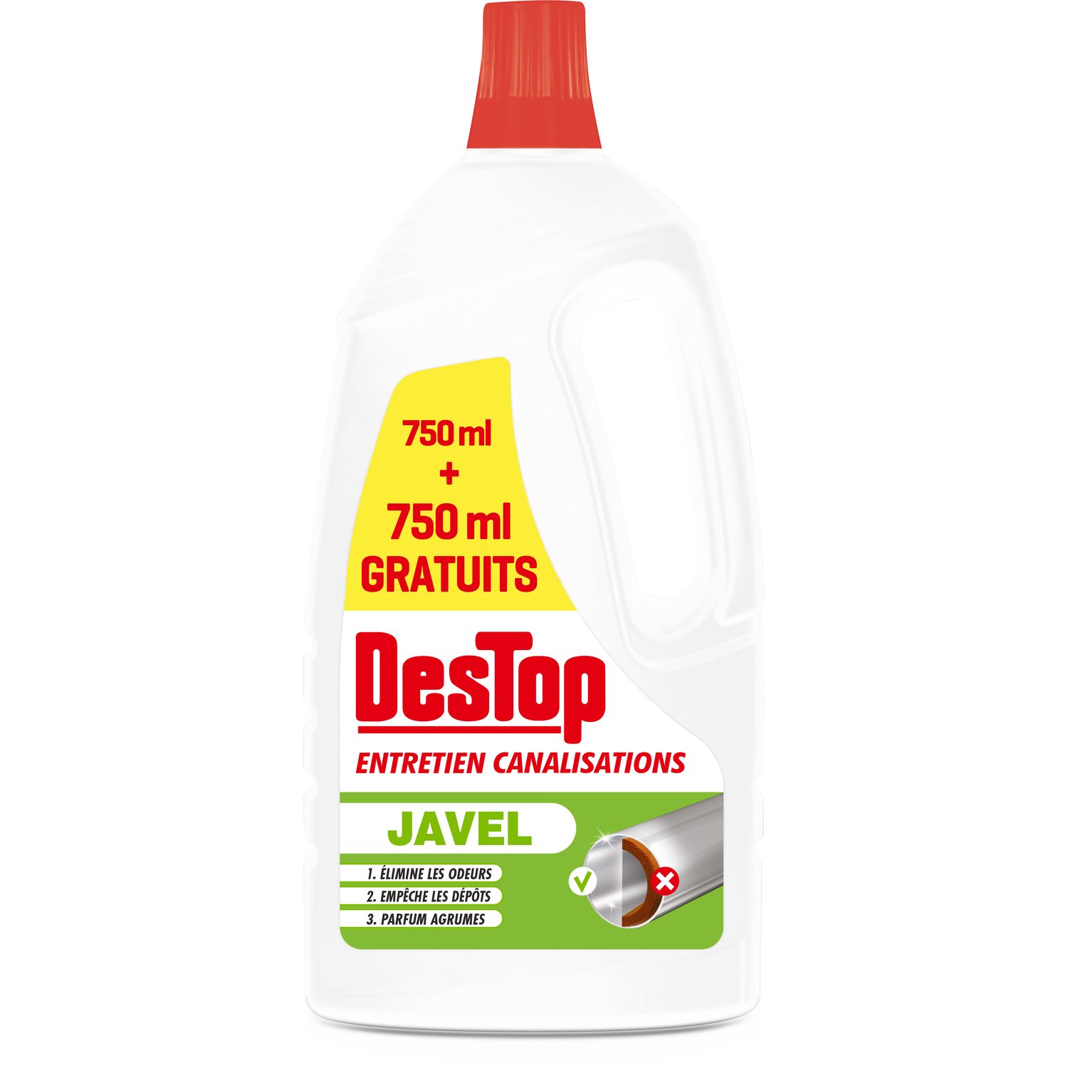 DESTOP Gel entretien canalisations javel 2x750ml pas cher 