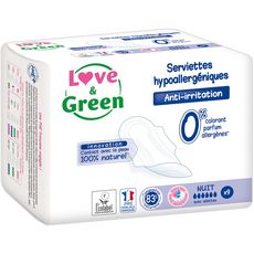 LOVE ET GREEN Serviettes hygiéniques écologiques avec ailettes nuit 10 serviettes