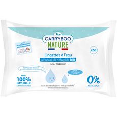CARRYBOO Lingettes à l'eau pure au calendula bio pour bébé 58 lingettes