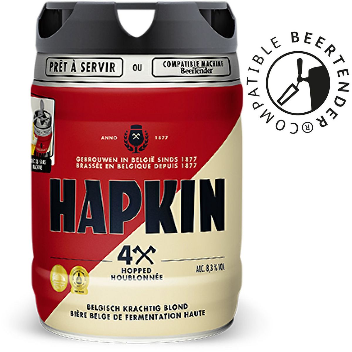 Fût de bière belge Hapkin Fût de 5 litres avec robinet 8,3% vol